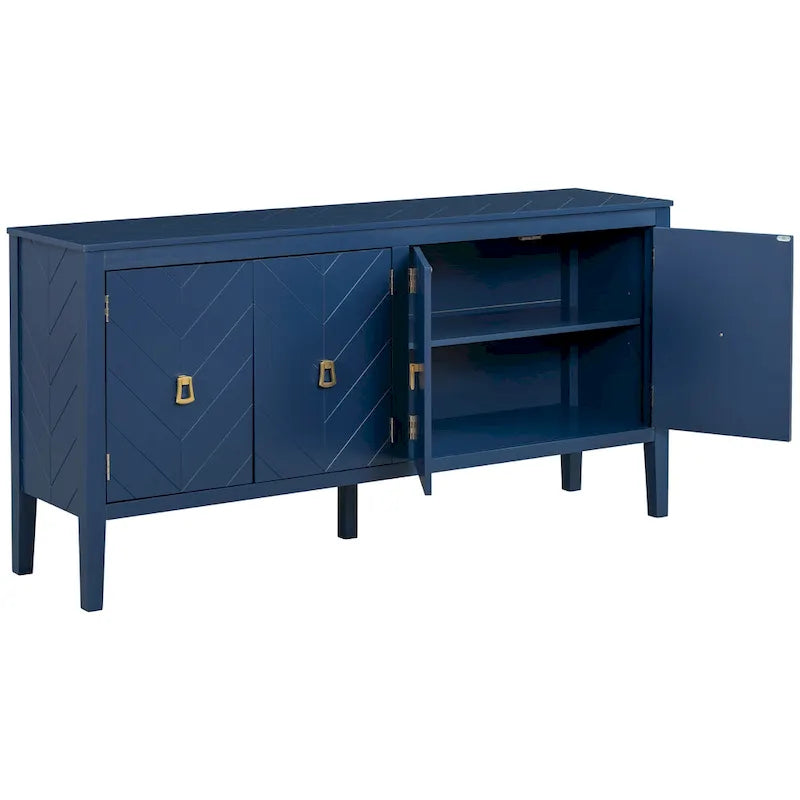 Credenza a 4 ante blu navy/nera con motivo geometrico