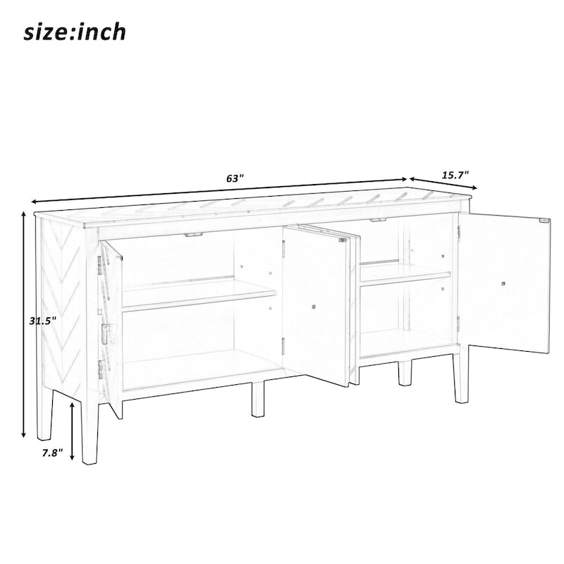 Credenza a 4 ante blu navy/nera con motivo geometrico