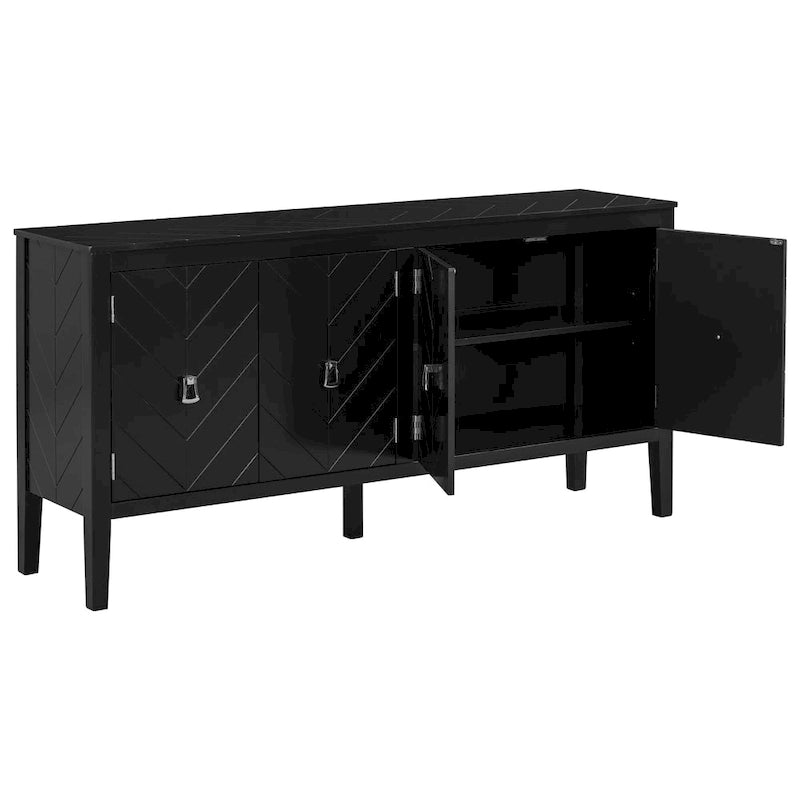 Credenza a 4 ante blu navy/nera con motivo geometrico