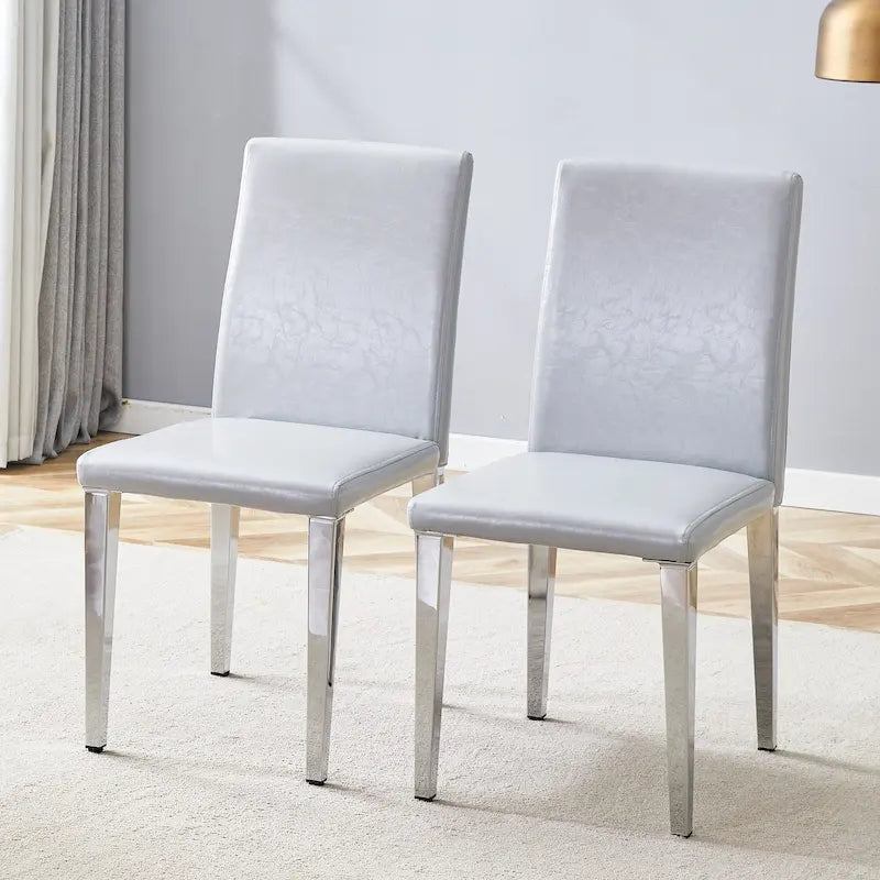Sedia da pranzo grigio chiaro con schienale alto, similpelle, set da 2