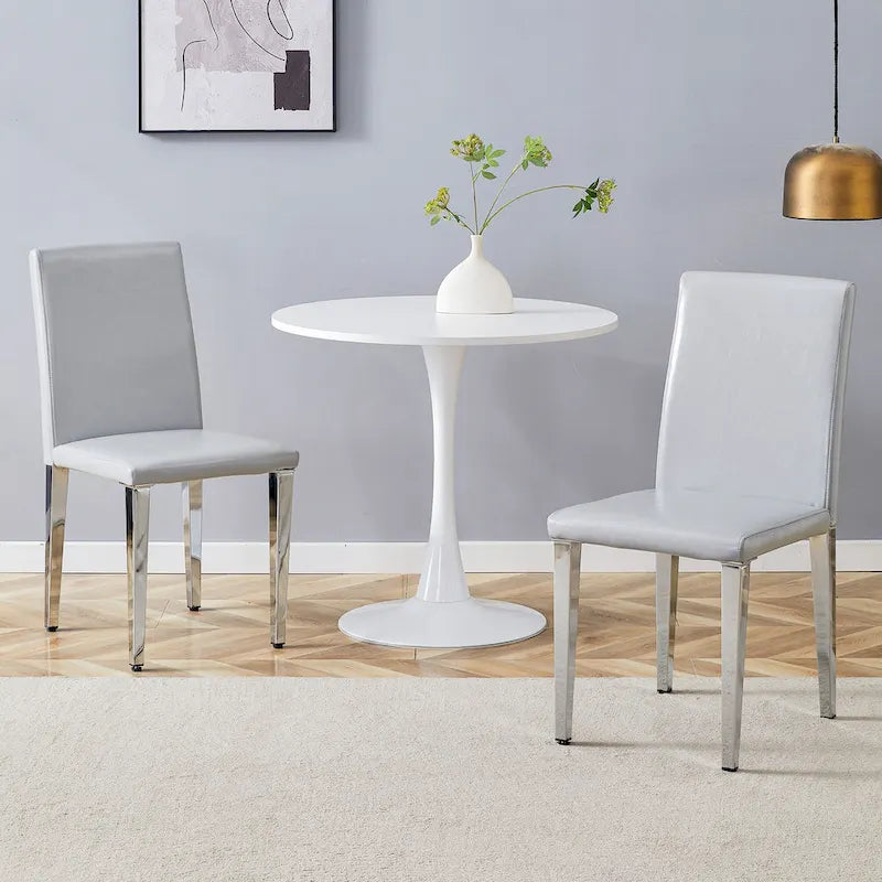 Sedia da pranzo grigio chiaro con schienale alto, similpelle, set da 2