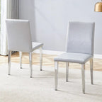 Sedia da pranzo grigio chiaro con schienale alto, similpelle, set da 2