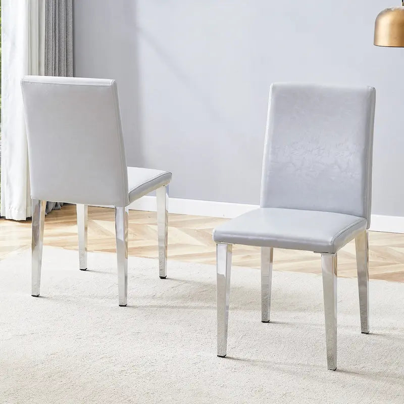 Sedia da pranzo grigio chiaro con schienale alto, similpelle, set da 2