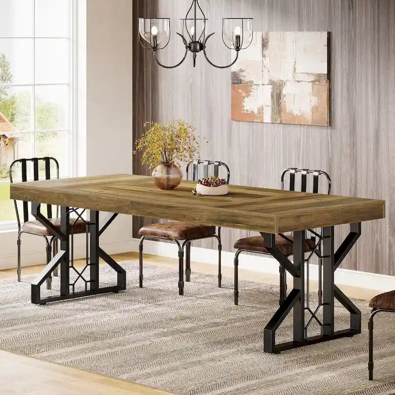 Tavolo da Pranzo Rettangolare Nero Marrone, Stile Moderno, 6 Posti