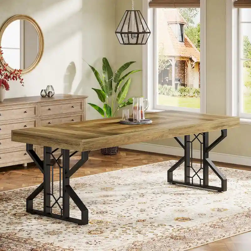 Tavolo da Pranzo Rettangolare Nero Marrone, Stile Moderno, 6 Posti