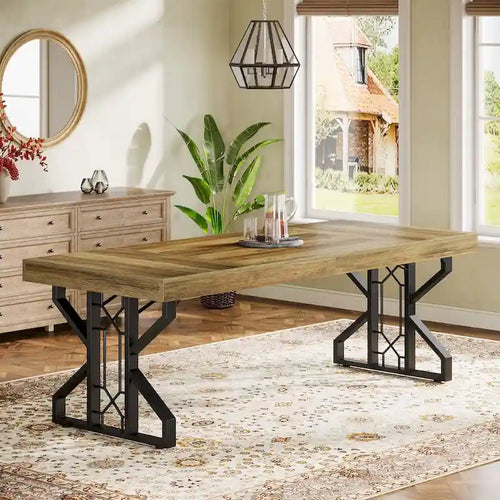 Tavolo da Pranzo Rettangolare Nero Marrone, Stile Moderno, 6 Posti