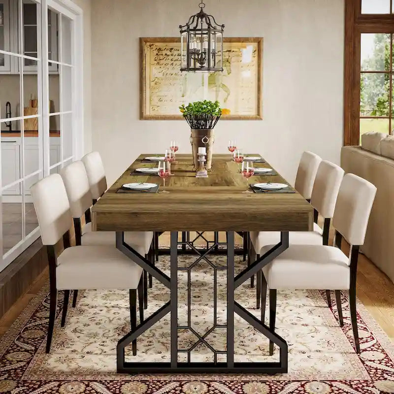 Tavolo da Pranzo Rettangolare Nero Marrone, Stile Moderno, 6 Posti