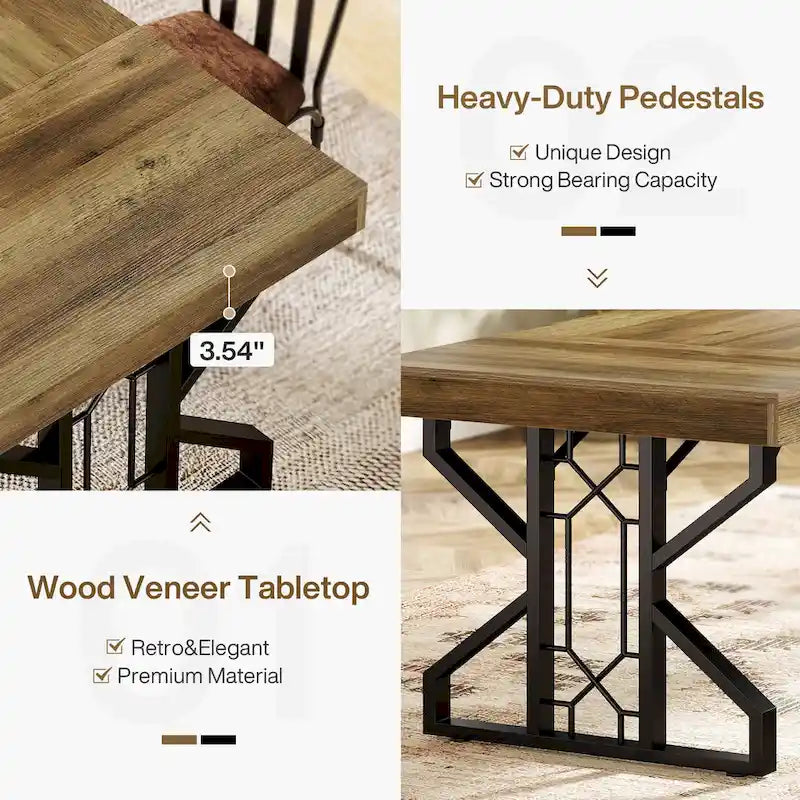 Tavolo da Pranzo Rettangolare Nero Marrone, Stile Moderno, 6 Posti