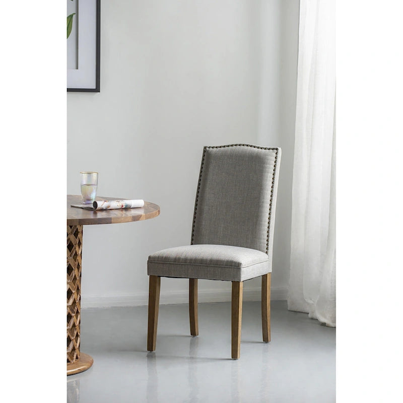 Sedie da pranzo senza braccioli con schienale ad arco grigie con borchie, set da 2