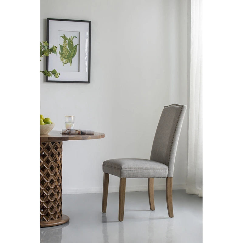 Sedie da pranzo senza braccioli con schienale ad arco grigie con borchie, set da 2