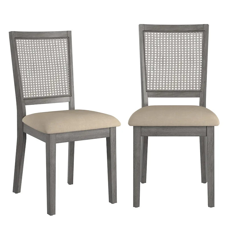 Sedia da pranzo con schienale in rattan, set da 2 (stile antico)