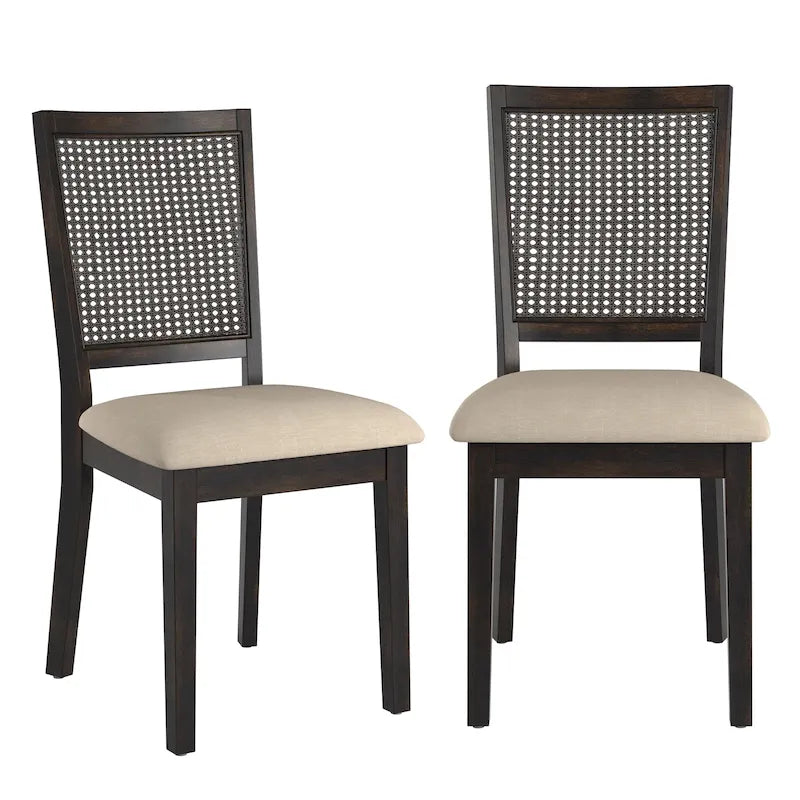 Sedia da pranzo con schienale in rattan, set da 2 (stile antico)