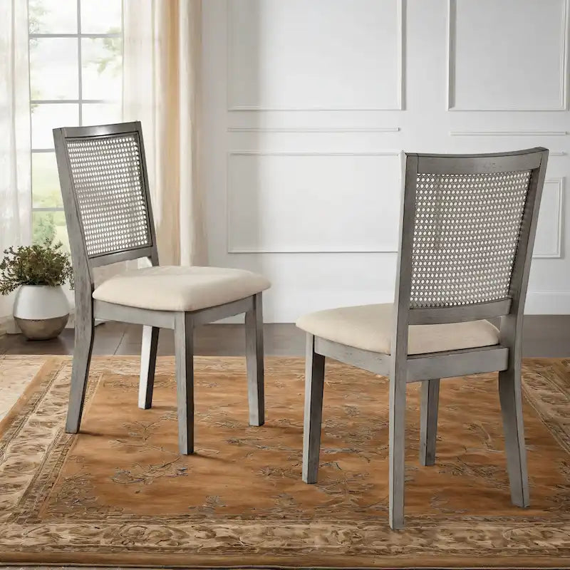 Sedia da pranzo con schienale in rattan, set da 2 (stile antico)