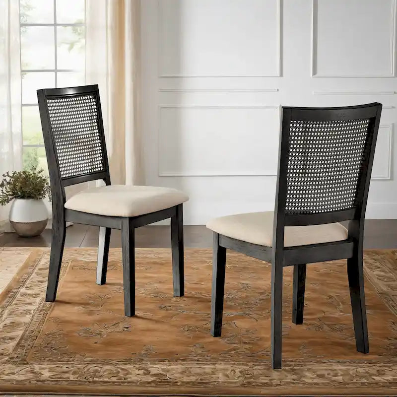 Sedia da pranzo con schienale in rattan, set da 2 (stile antico)