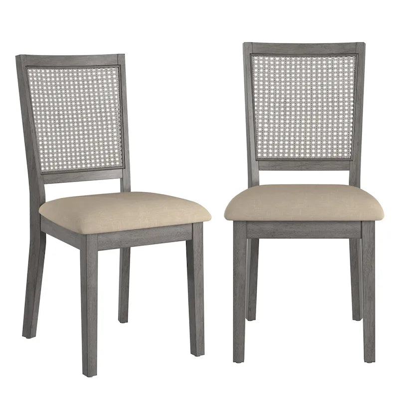 Sedia da pranzo con schienale in rattan, set da 2 (stile antico)