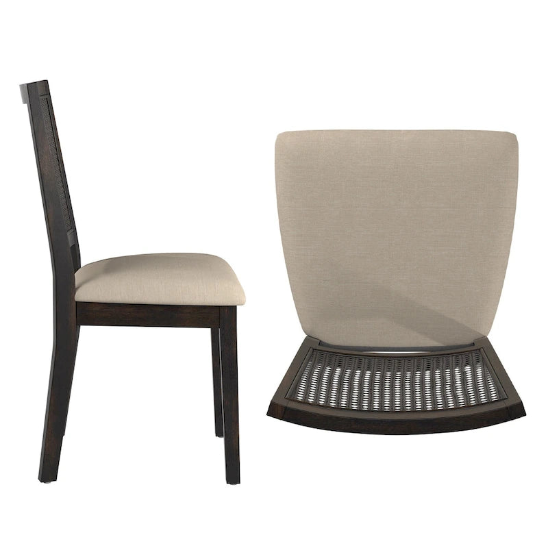 Sedia da pranzo con schienale in rattan, set da 2 (stile antico)