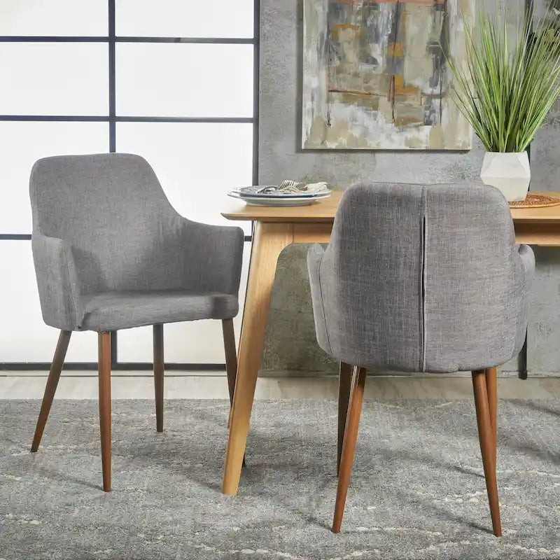 Sedia da pranzo in tessuto di metà secolo, set da 2 – Grigio / Verde / Arancione