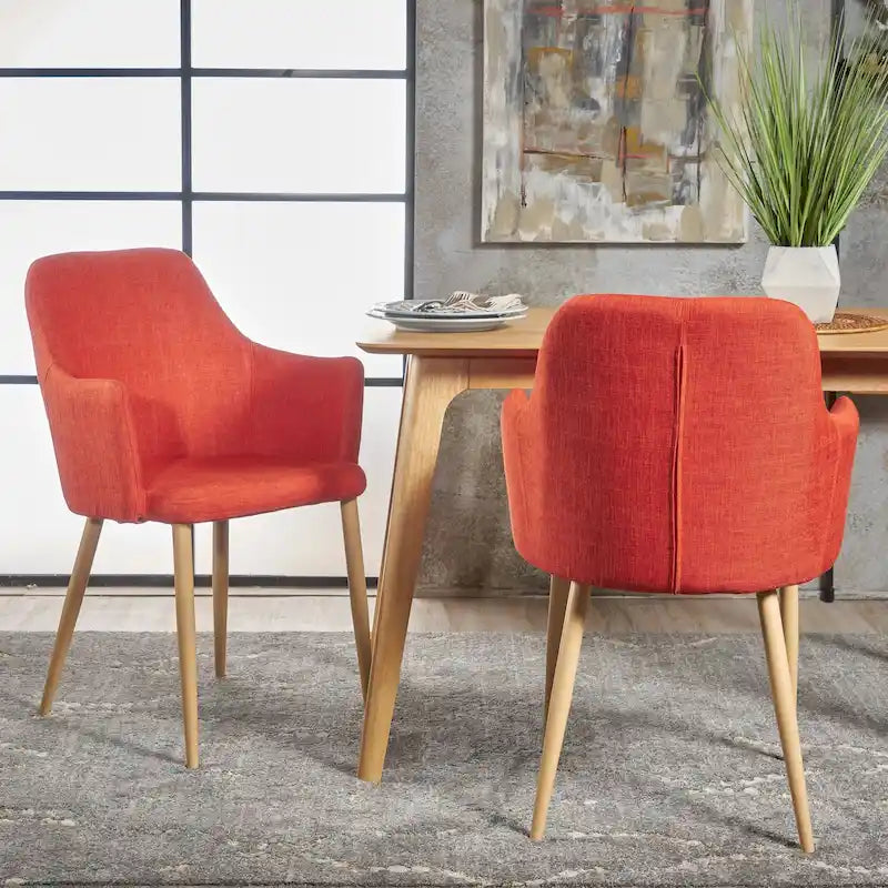 Sedia da pranzo in tessuto di metà secolo, set da 2 – Grigio / Verde / Arancione