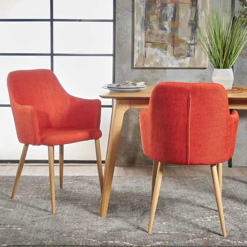 Sedia da pranzo in tessuto di metà secolo, set da 2 – Grigio / Verde / Arancione