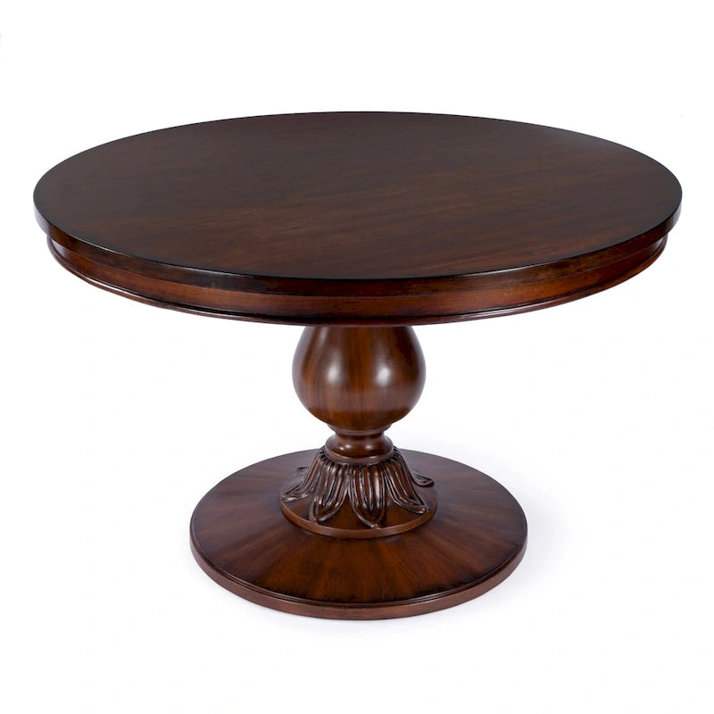 Tavolo da pranzo rotondo con piedistallo da 48", ciliegio antico / marrone ciliegio / legno di recupero, 4 posti a sedere
