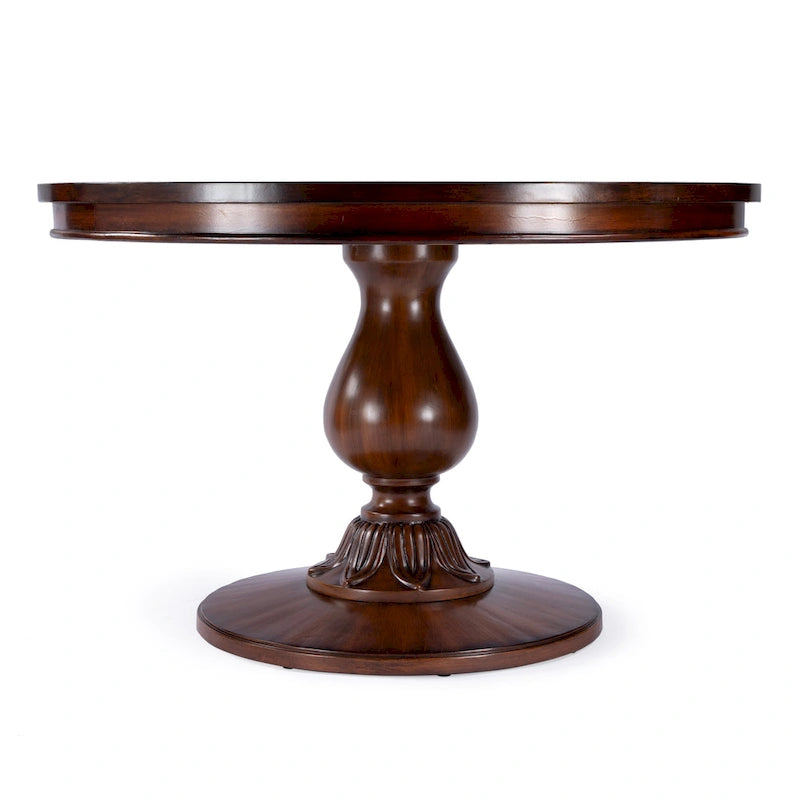 Tavolo da pranzo rotondo con piedistallo da 48", ciliegio antico / marrone ciliegio / legno di recupero, 4 posti a sedere