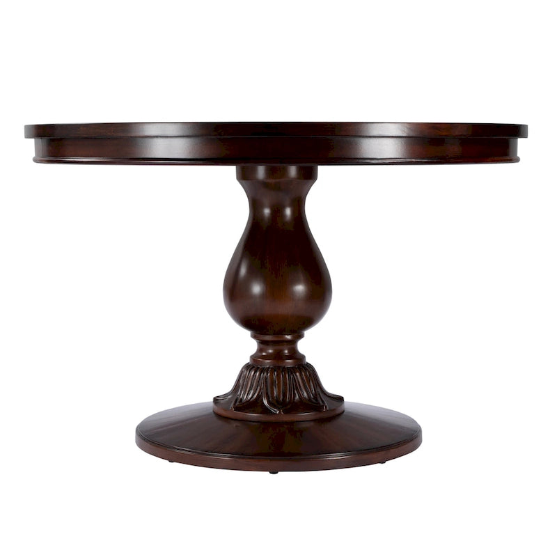 Tavolo da pranzo rotondo con piedistallo da 48", ciliegio antico / marrone ciliegio / legno di recupero, 4 posti a sedere