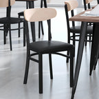 Schienale in legno di betulla naturale/noce, seduta in vinile, sedia da pranzo alta da bar – Set da 2