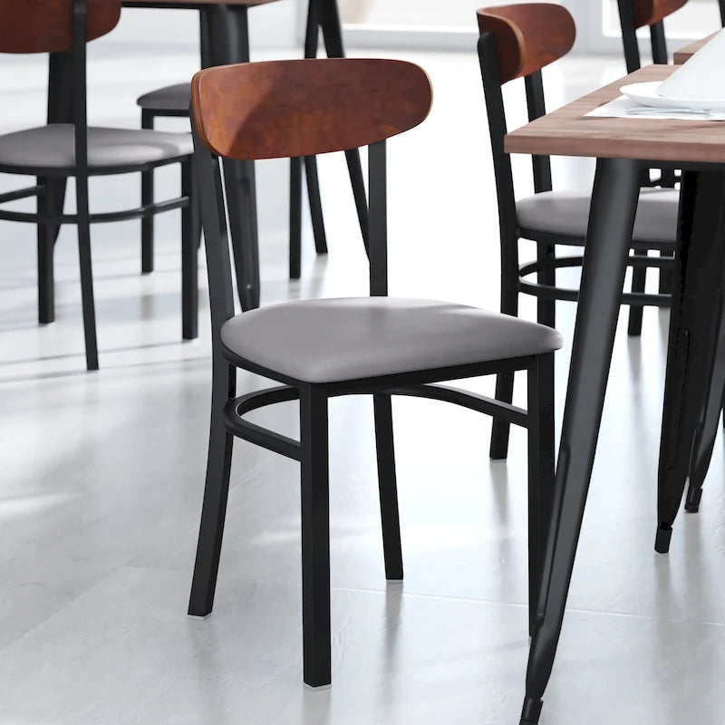 Schienale in legno di betulla naturale/noce, seduta in vinile, sedia da pranzo alta da bar – Set da 2