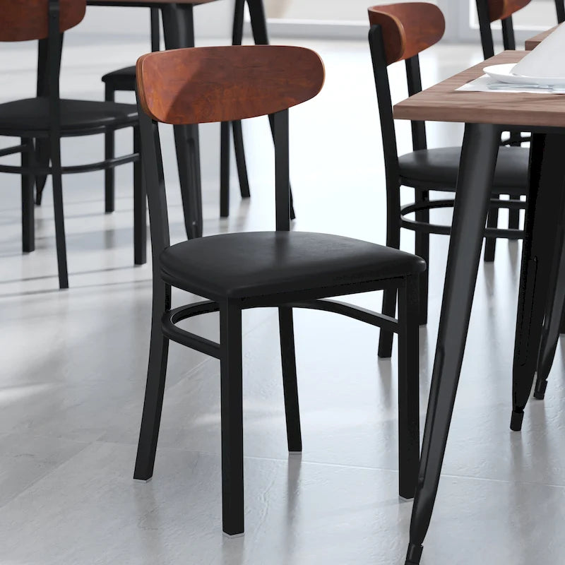 Schienale in legno di betulla naturale/noce, seduta in vinile, sedia da pranzo alta da bar – Set da 2