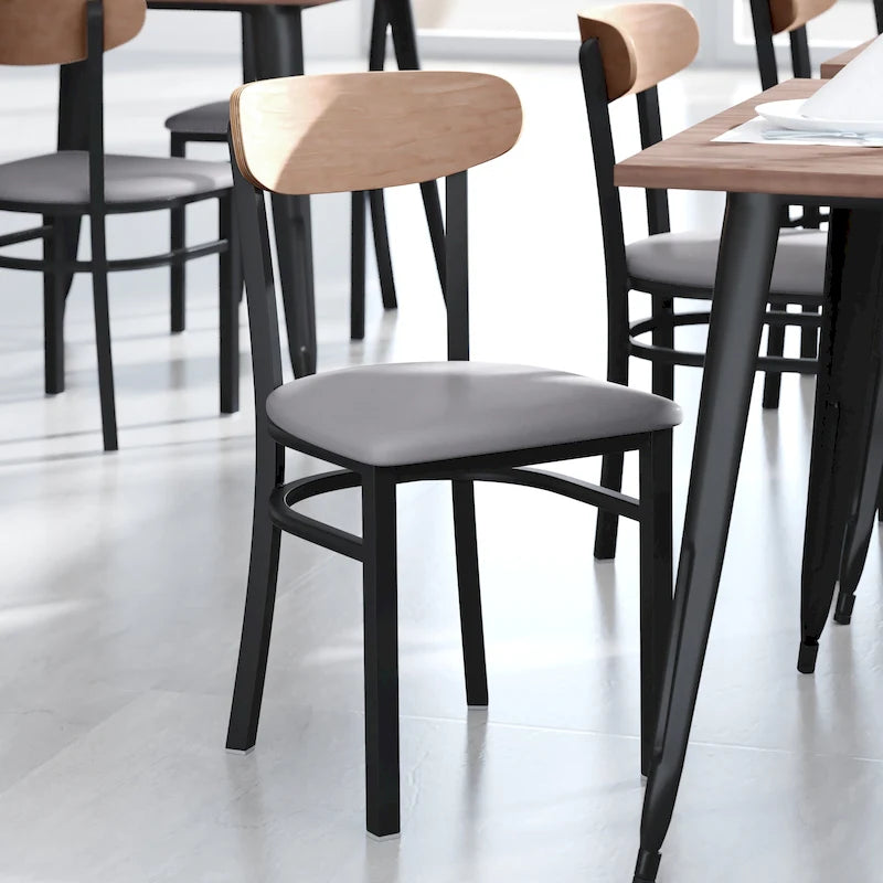 Schienale in legno di betulla naturale/noce, seduta in vinile, sedia da pranzo alta da bar – Set da 2