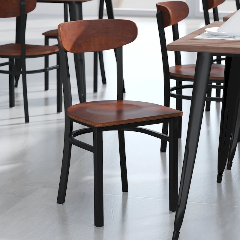 Schienale in legno di betulla naturale/noce, seduta in vinile, sedia da pranzo alta da bar – Set da 2