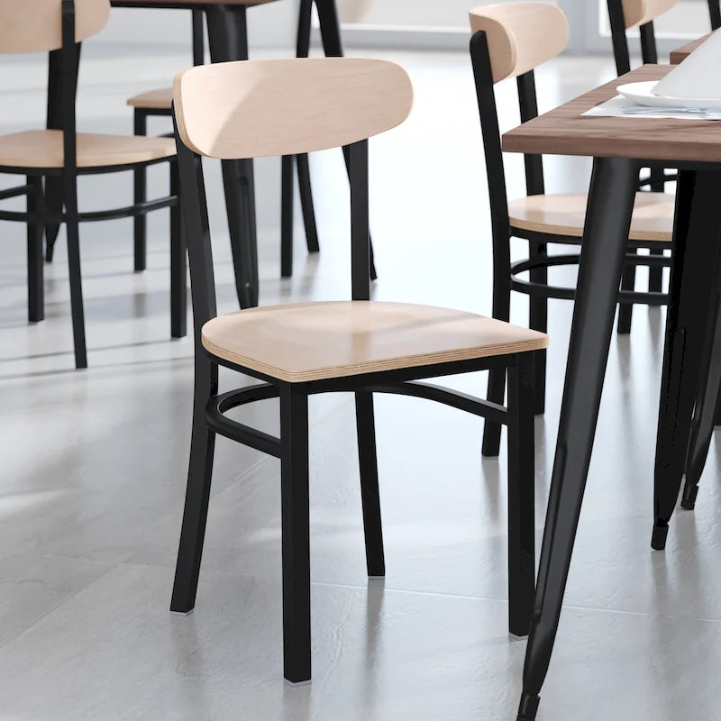 Schienale in legno di betulla naturale/noce, seduta in vinile, sedia da pranzo alta da bar – Set da 2