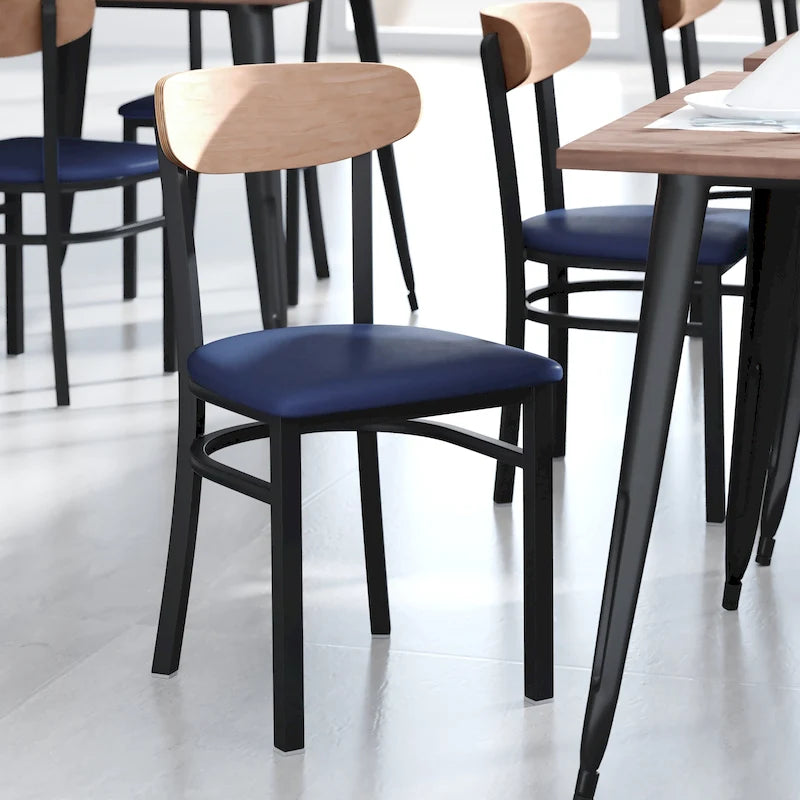 Schienale in legno di betulla naturale/noce, seduta in vinile, sedia da pranzo alta da bar – Set da 2