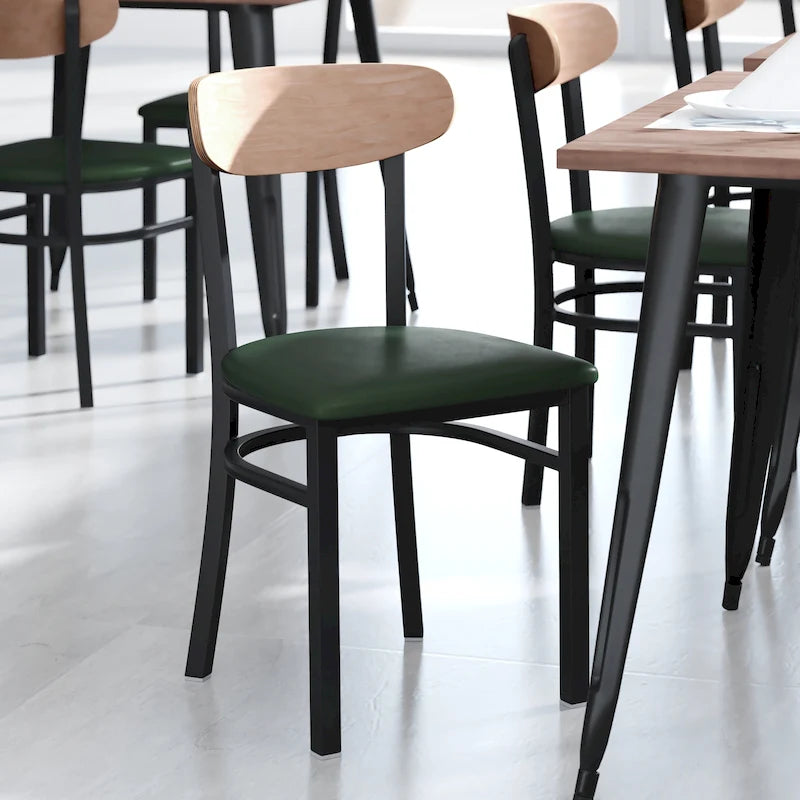 Schienale in legno di betulla naturale/noce, seduta in vinile, sedia da pranzo alta da bar – Set da 2