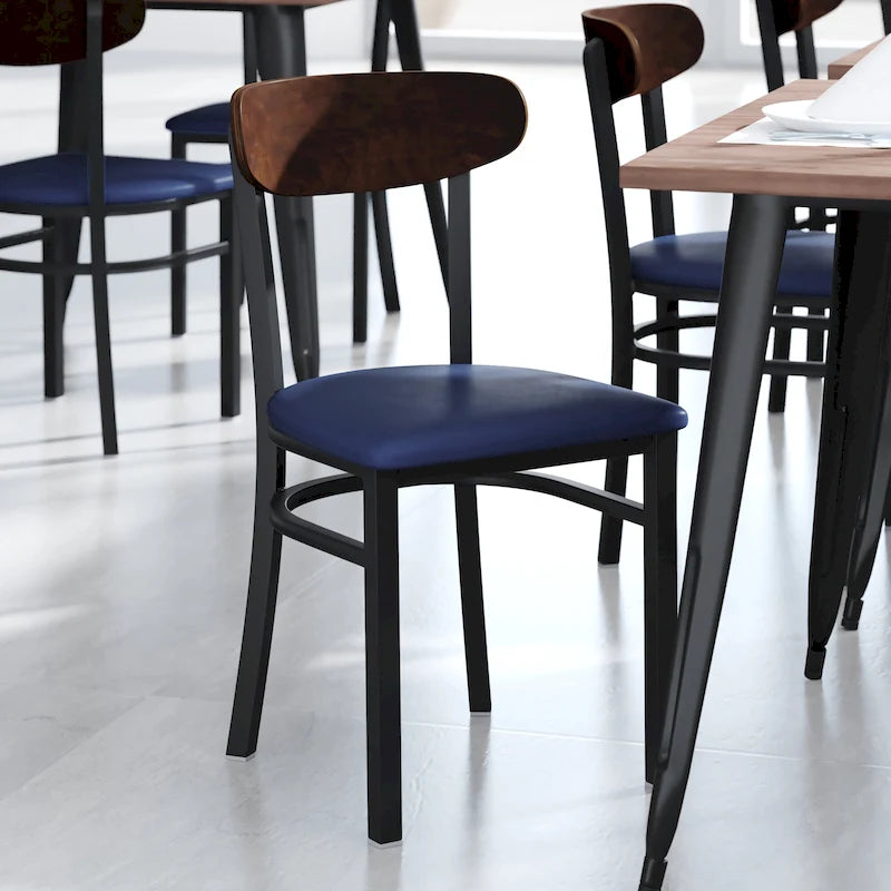 Schienale in legno di betulla naturale/noce, seduta in vinile, sedia da pranzo alta da bar – Set da 2