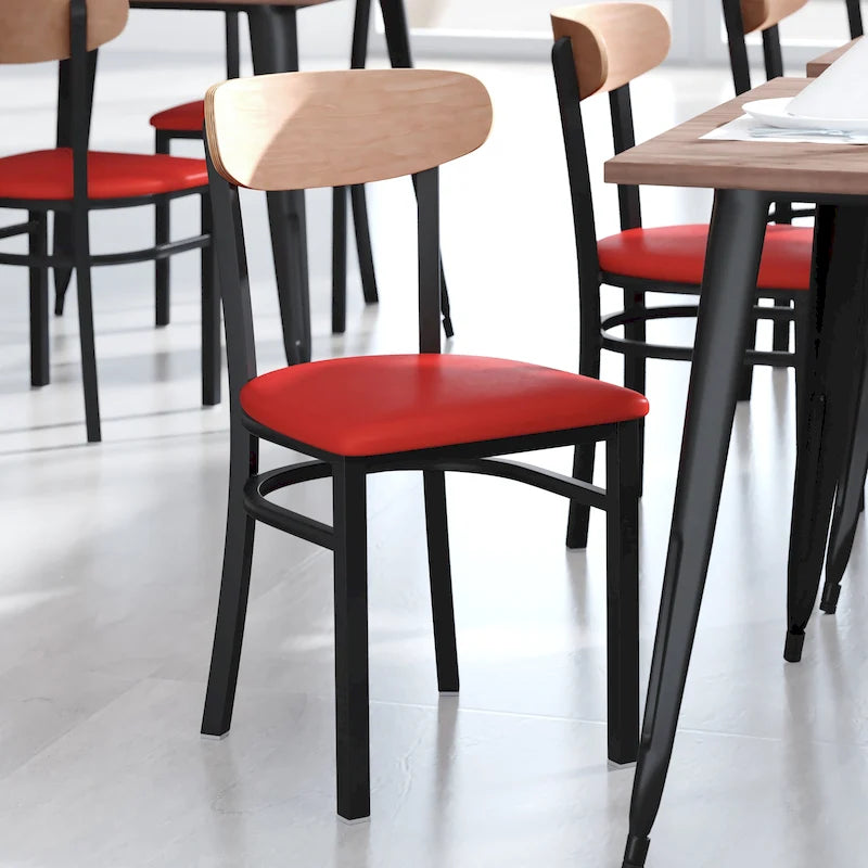 Schienale in legno di betulla naturale/noce, seduta in vinile, sedia da pranzo alta da bar – Set da 2