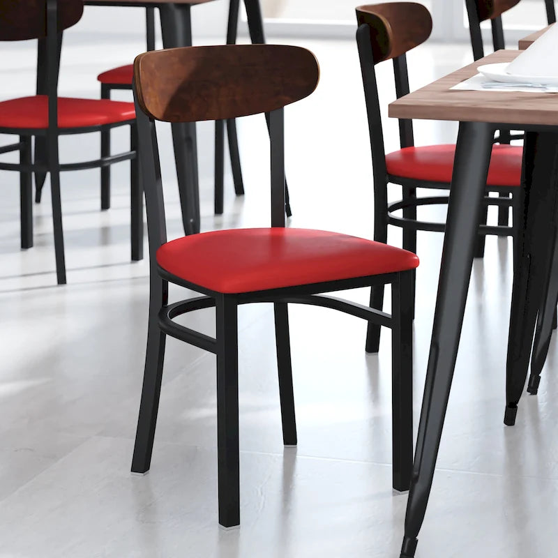 Schienale in legno di betulla naturale/noce, seduta in vinile, sedia da pranzo alta da bar – Set da 2