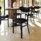 Schienale in legno di betulla naturale/noce, seduta in vinile, sedia da pranzo alta da bar – Set da 2
