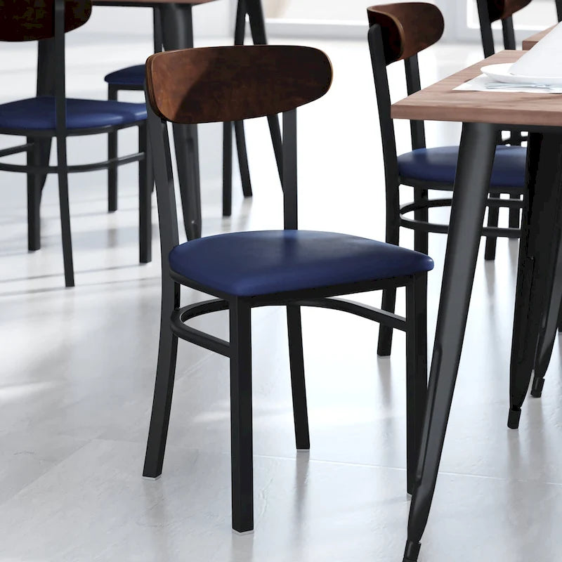 Schienale in legno di betulla naturale/noce, seduta in vinile, sedia da pranzo alta da bar – Set da 2