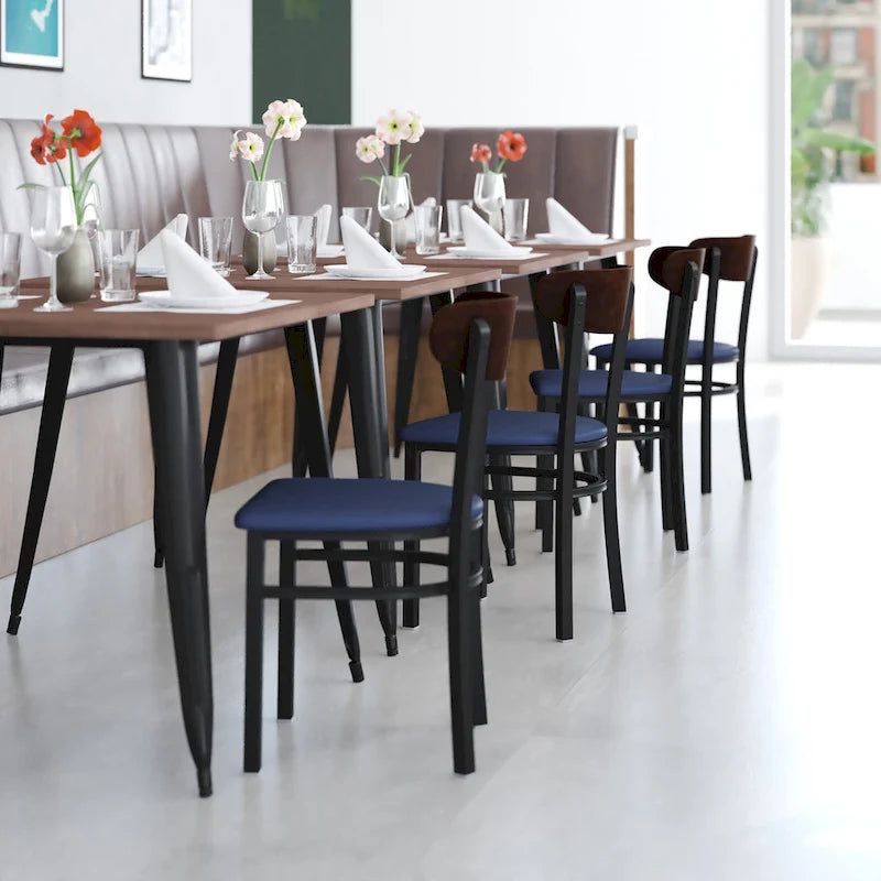 Schienale in legno di betulla naturale/noce, seduta in vinile, sedia da pranzo alta da bar – Set da 2