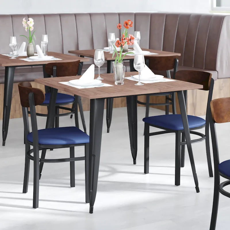 Schienale in legno di betulla naturale/noce, seduta in vinile, sedia da pranzo alta da bar – Set da 2