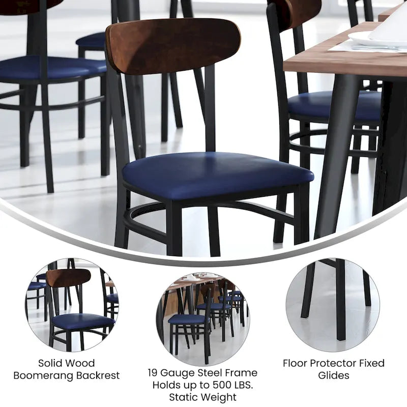 Schienale in legno di betulla naturale/noce, seduta in vinile, sedia da pranzo alta da bar – Set da 2