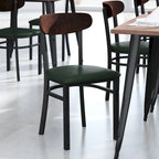 Schienale in legno di betulla naturale/noce, seduta in vinile, sedia da pranzo alta da bar – Set da 2