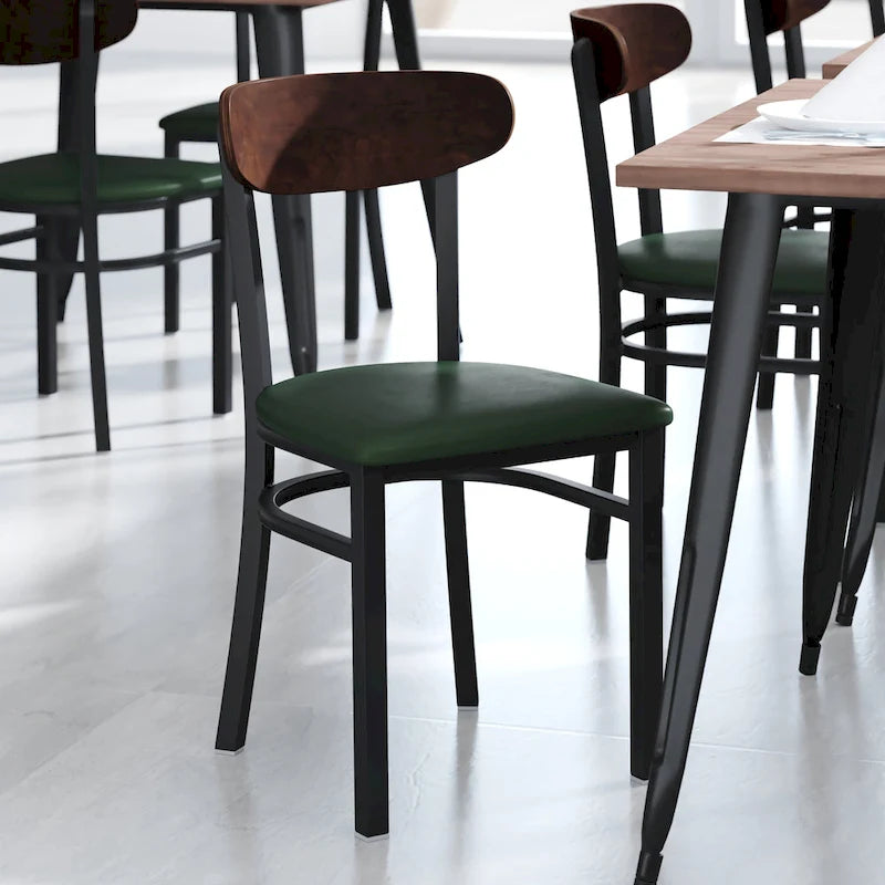 Schienale in legno di betulla naturale/noce, seduta in vinile, sedia da pranzo alta da bar – Set da 2
