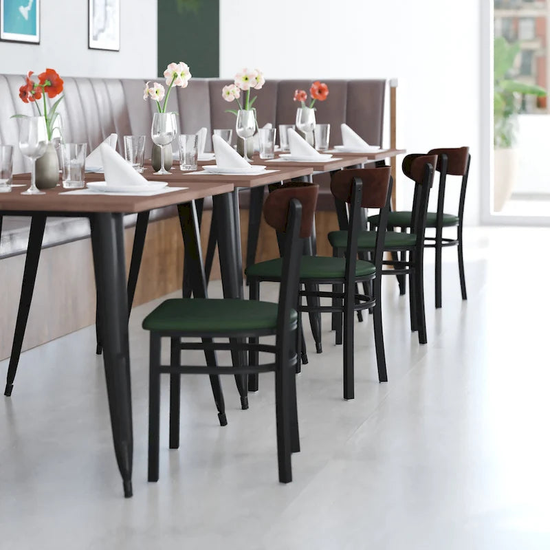 Schienale in legno di betulla naturale/noce, seduta in vinile, sedia da pranzo alta da bar – Set da 2
