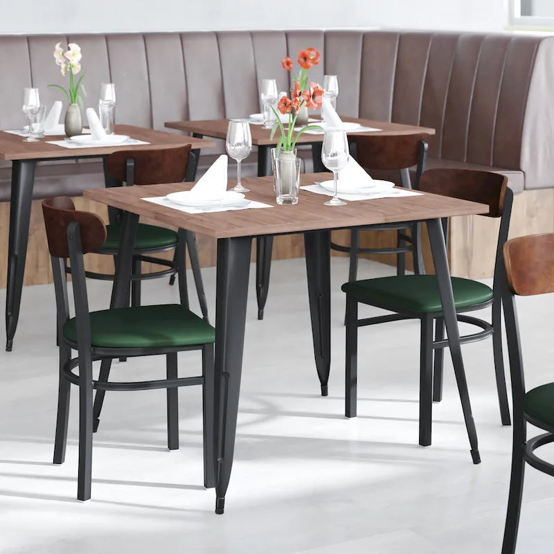 Schienale in legno di betulla naturale/noce, seduta in vinile, sedia da pranzo alta da bar – Set da 2