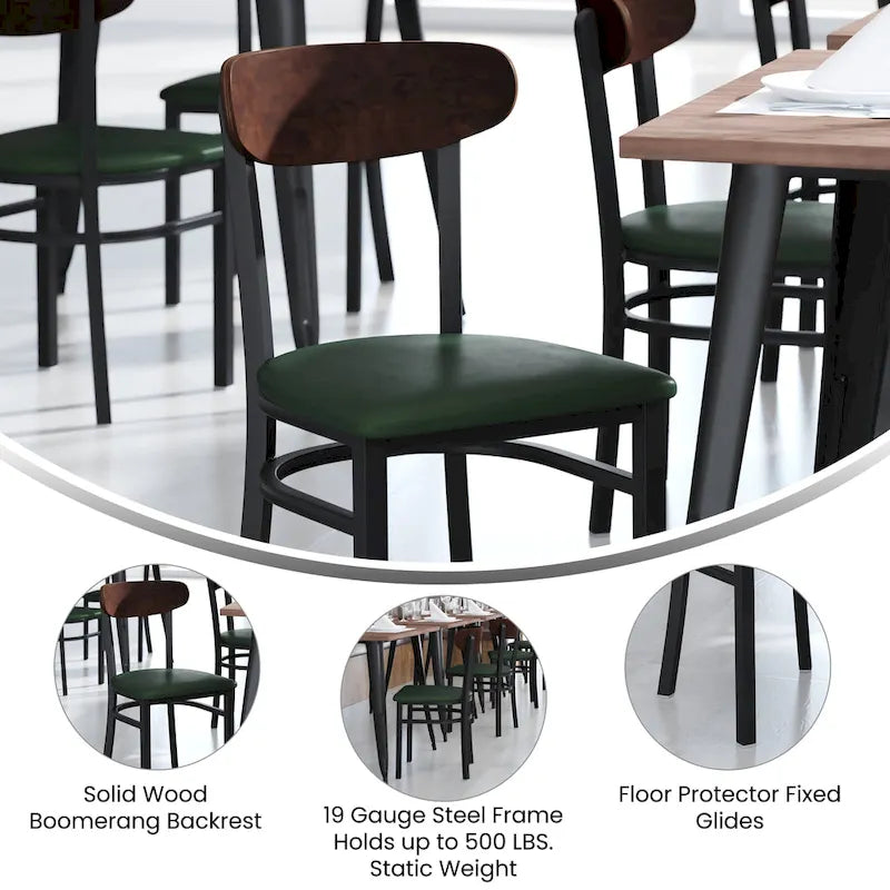 Schienale in legno di betulla naturale/noce, seduta in vinile, sedia da pranzo alta da bar – Set da 2