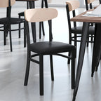 Schienale in legno di betulla naturale/noce, seduta in vinile, sedia da pranzo alta da bar – Set da 2