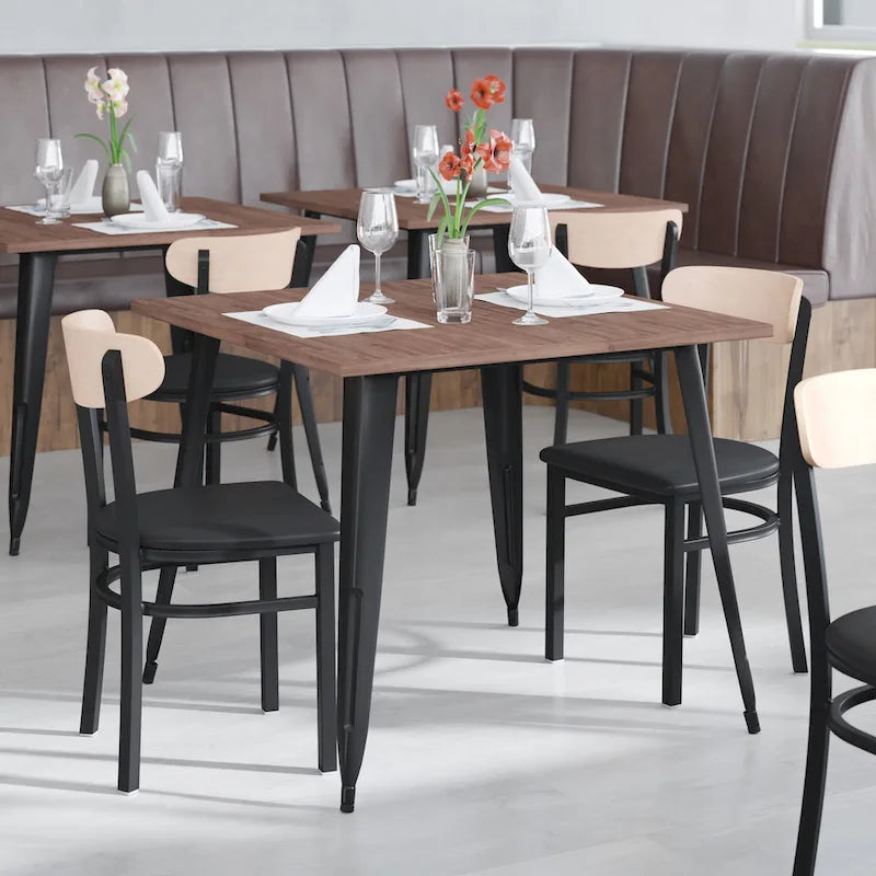 Schienale in legno di betulla naturale/noce, seduta in vinile, sedia da pranzo alta da bar – Set da 2