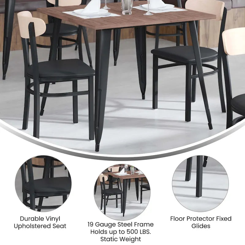 Schienale in legno di betulla naturale/noce, seduta in vinile, sedia da pranzo alta da bar – Set da 2